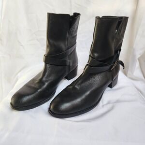 J.Crew Black Leather Buckle Strap Moto Ankle Boots Women Size 11